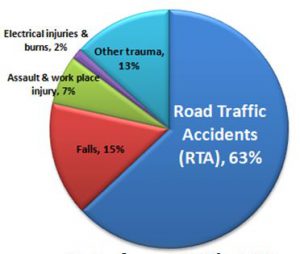 chart showing road traffic accidents account for most trauma coming to CMC Vellore