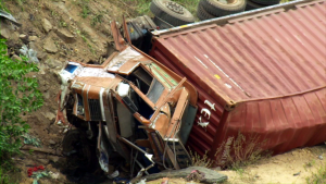 kannigapurams new trauma centre for accident victims will recieve victims from accidents like this a lorry lies at the side of the road after a bad accident