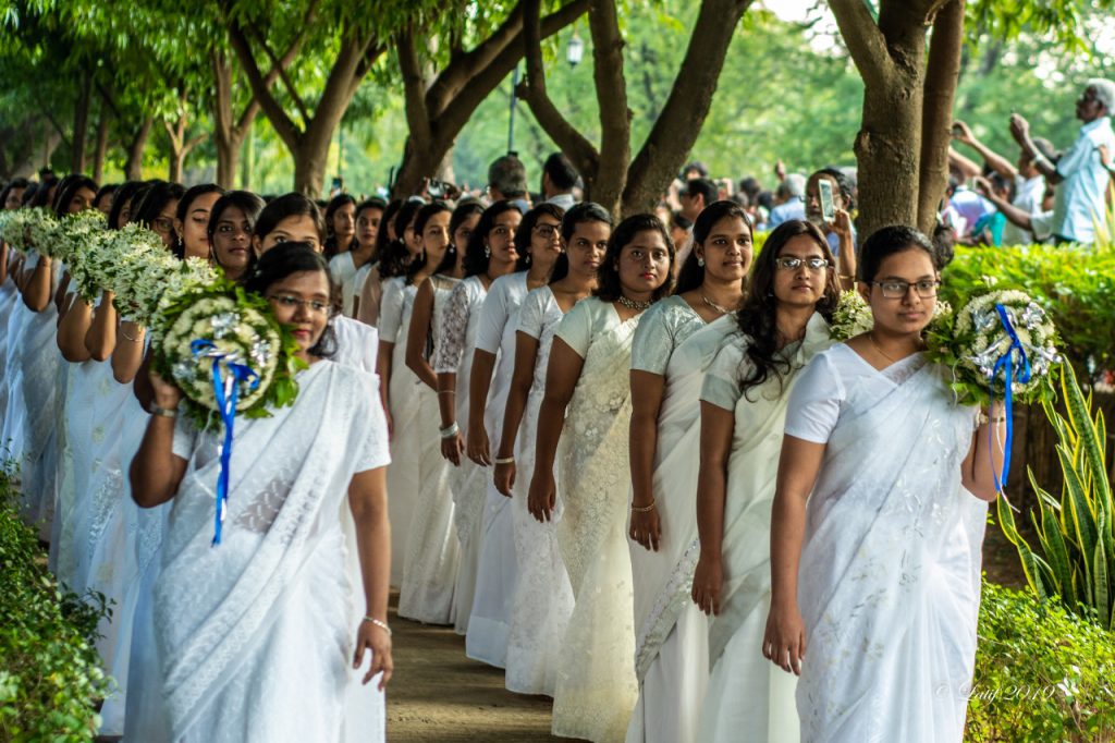 CMC trains healthcare professionals to provide cancer care in the future. Here the jasmine chain is carried by the final year ladies in the graduation ceremony