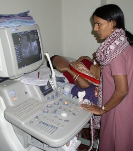 doing an ultrasound of the abdomen at CMC Vellore