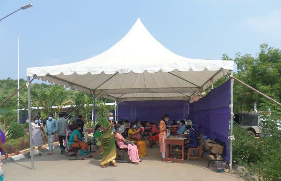 Outside waiting area at Chittoor hospital during the COVID pandemic