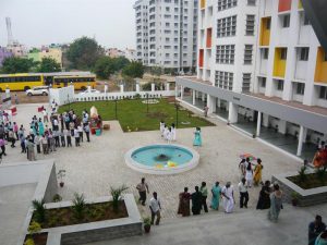 view from above the front entrance to the new nurses hostel at Kagithapattarai after the inauguration