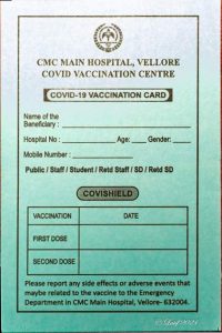 the COVIshield vaccination card to record when you have your vaccination injections