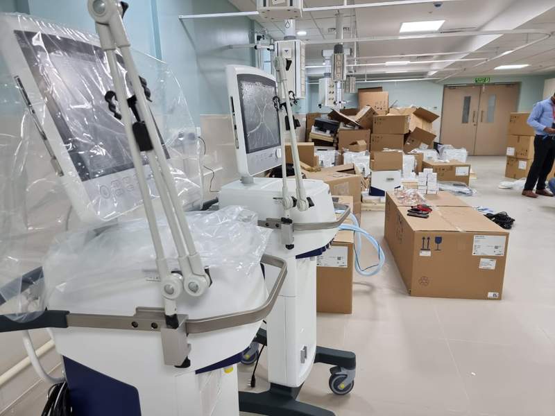ventilators with monitors unboxed at the new COVID ICU in Kannigapuram and is being unboxed